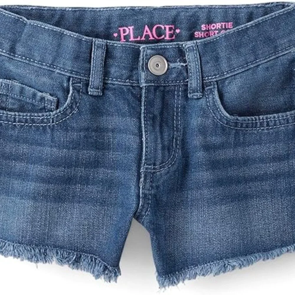 THE CHILDREN'S PLACE Girls' Denim Skimmer Shorts Sz 14 Blue- Ruby Frayed Seam